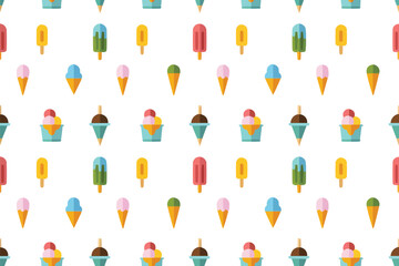 Cool treats array: A vibrant array of colorful ice cream treats, including popsicles, cones, and sundaes, arranged in a playful pattern, evoking the joy of summer and the sweetness of dessert.