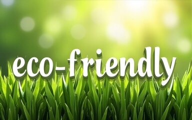 Grass with eco-friendly text showcasing environment and sustainability theme. High quality