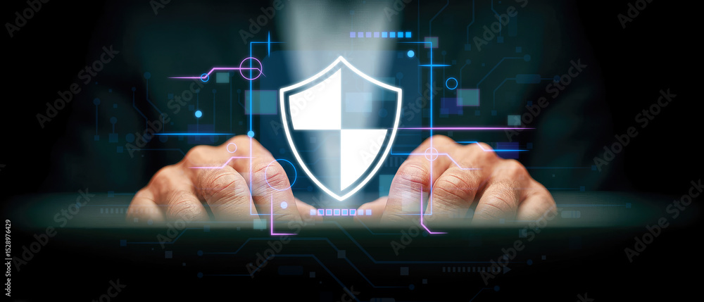 Poster enhancing cybersecurity measures in business operations corporate environment digital content high-t