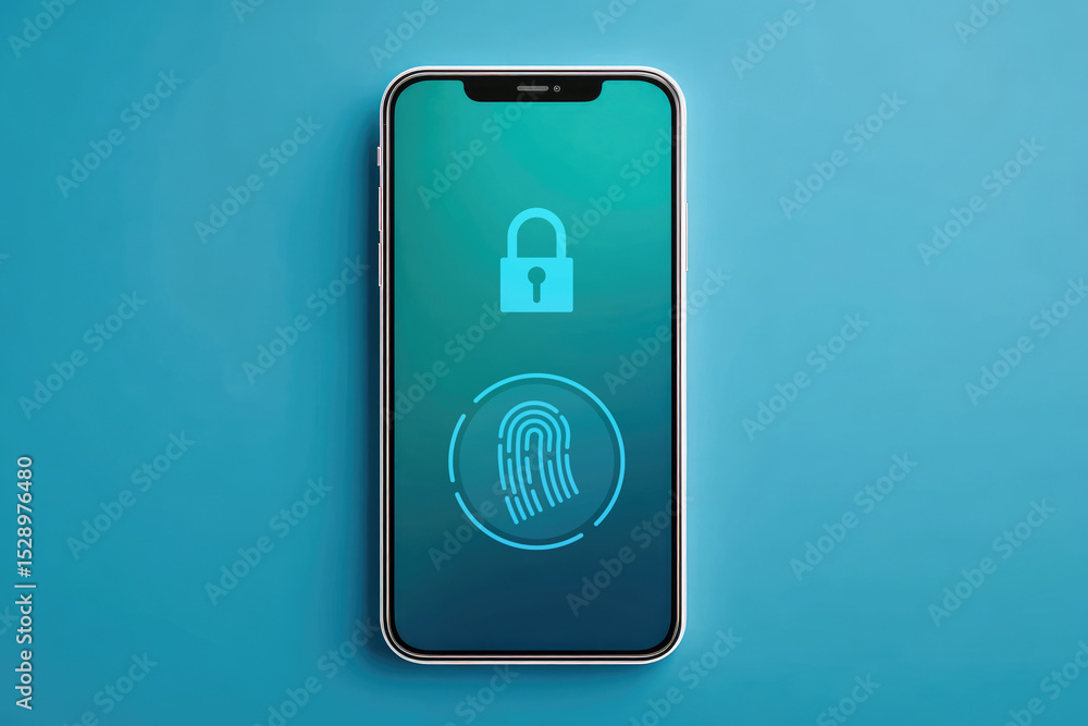 Poster secure your digital life mobile fingerprint authentication modern technology graphic design blue bac