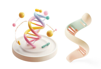 Colorful 3D DNA Double Helix Design on a Transparent Background