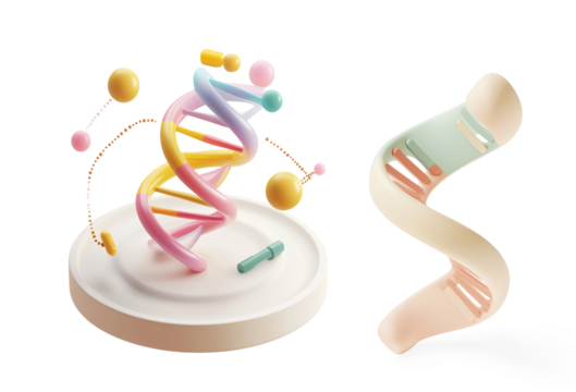 Colorful 3D DNA Double Helix Design on a Transparent Background