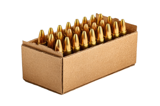 Cardboard box filled with ammunition