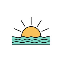 Fototapeta premium Sunset over Ocean Waves Minimalist Line Art Illustration