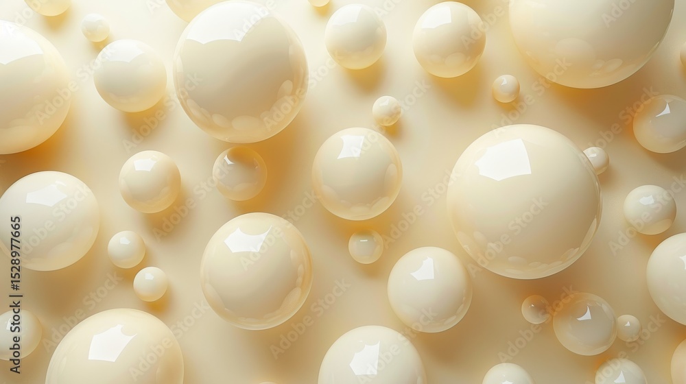 Aufkleber a mesmerizing arrangement of glossy spheres in various sizes and subtle pastel colors, creating a ca