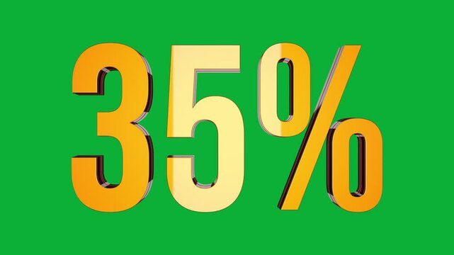 35 Percent 3D text rotation on green screen for promotional video, motion graphic element