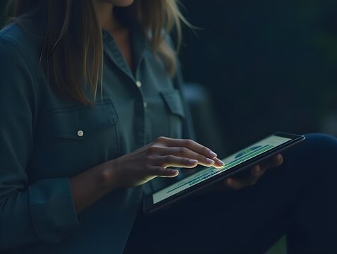 Woman using tablet for crypto exchange technology and digital currency trading illustration