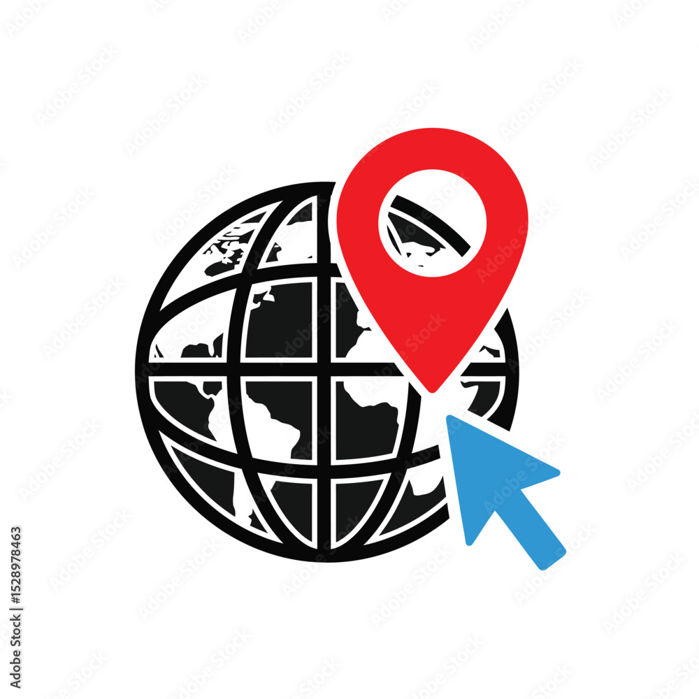 Poster global positioning system icon globe location cursor