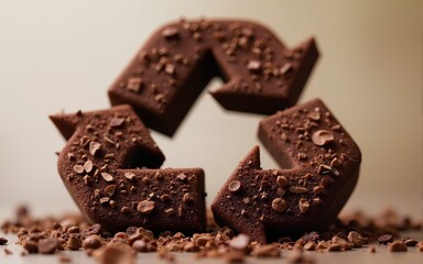 Chocolate Shavings Form Recycle Symbol Kitchen Food Art Indoor Close-up Sustainability Concept. High quality