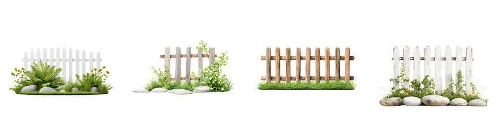 Fototapeta premium Beautifully landscaped garden with wooden fences and lush greenery