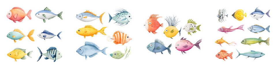 Fototapeta premium Diverse collection of colorful tropical fish