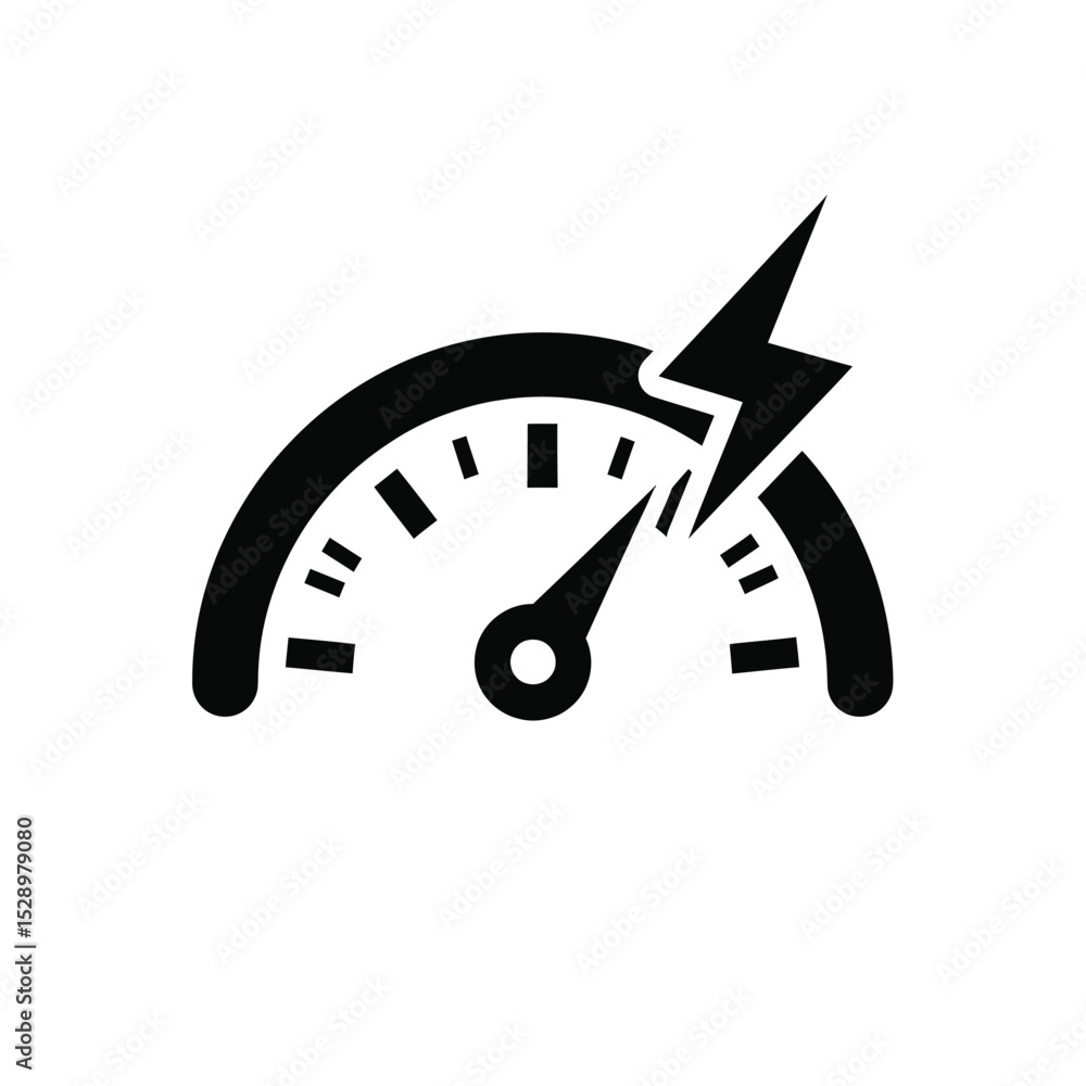Poster speedometer icon with lightning bolt high performance fast speed meter gauge