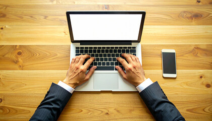 businessman using blank screen laptop