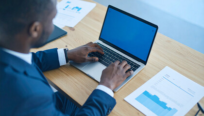 businessman using blank screen laptop