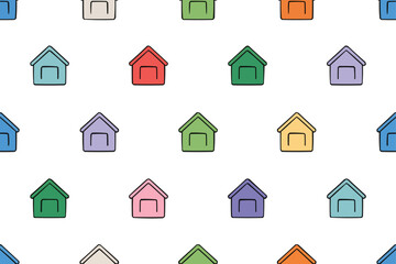 House Pattern: A repetitive pattern of stylized houses, showcasing a modern and clean design, suitable for various design applications and themes. 