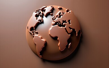 An earth globe made of chocolate on brown background, representing the celebration of World Chocolate Day. High quality