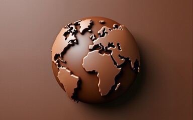 An earth globe made of chocolate on brown background, representing the celebration of World Chocolate Day. High quality