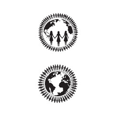 people holding hands around planet Earth