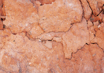Demaged bricks and stone red orange surface grunge background