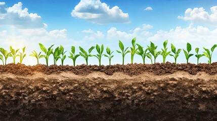cartoonish comparison of clay soil and loamy soil, crop growth above .
