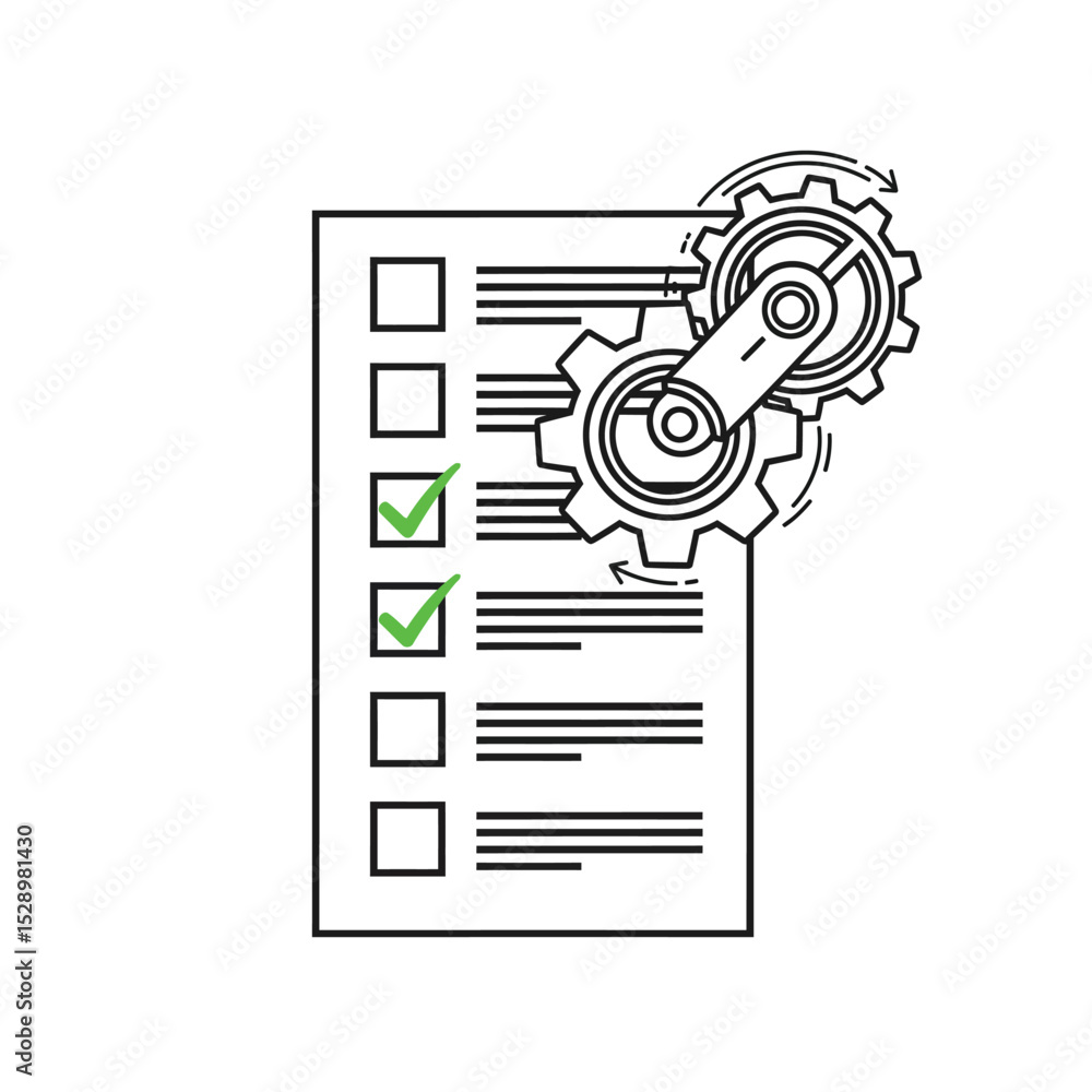 Poster checklist with gears process workflow management