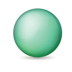 Glass green ball or precious pearl. Glossy realistic ball, 3D abstract vector illustration highlighted on a white background. Big metal bubble with shadow.