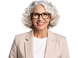 Professional Woman with Curly Hair and Glasses.