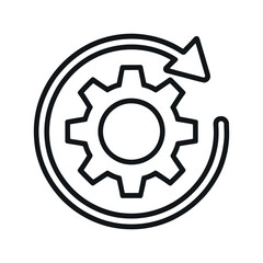 Gear with Circular Arrow Icon Symbolizing Process Automation and Workflow Optimization Isolated on White Background Simple Line Style