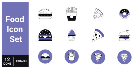 set of icons Flat Food Icons Set – Colorful Vector Icon Collection of Fast Food, Fruits, Vegetables, Beverages, and Snacks in Flat Style for Menu, App, Infographic, and Web Design