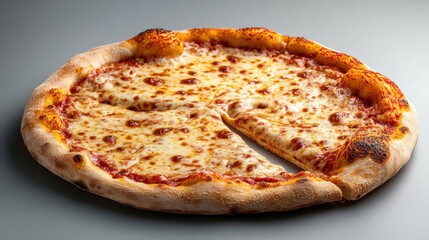 A delectable Margherita pizza featuring a perfectly baked crust with melted mozzarella cheese and a savory tomato sauce, ideal for food cravings and pizza lovers alike.