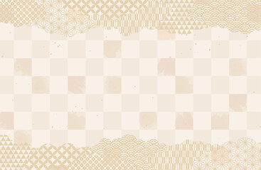 金色 和柄 格子・市松模様 和風背景ベクターイラスト 上品 高級感 優雅 豪華