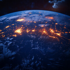 Earth at Night with Bright City Lights and Stunning Detail