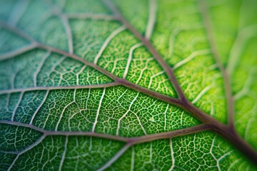 Intricate patterns of plant leaf veins reveal the beauty of nature's design in vibrant green hues – commercial concept image
