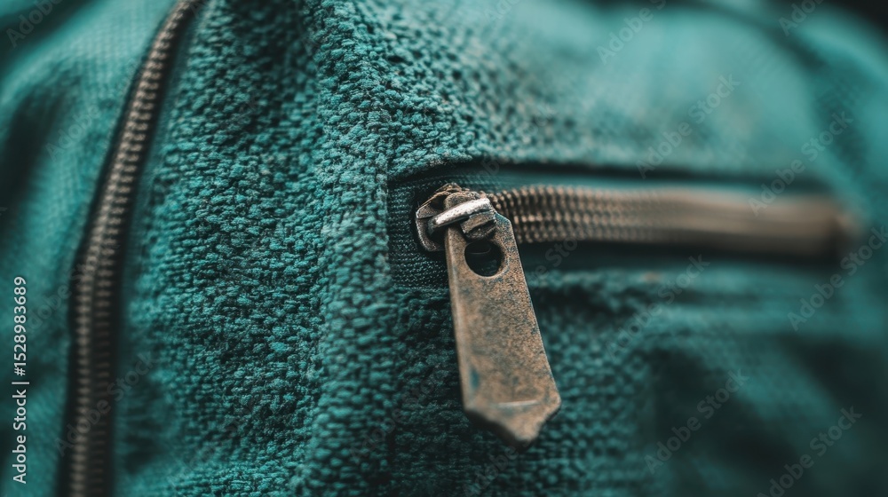 Aufkleber an artistic close-up of a metallic zipper on a textured teal fabric showcases the intricate details 