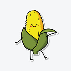Cute corn sticker vector illustration isolated on white background
