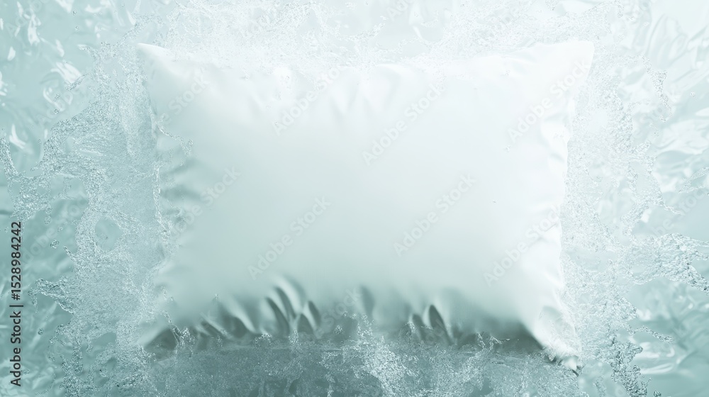 Poster a white pillow being splashed by water creates a visually striking abstract image that conveys a sen