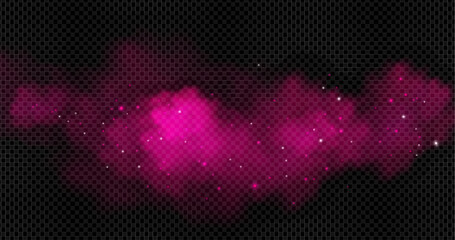 Fototapeta premium Pink smoke clouds with sparkle particles floating on transparent background. Magical fog effect with bright magenta mist and glowing stars. Fantasy atmosphere overlay for romantic or mystical design.