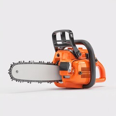 Electric chain saw, 3D rendered, isolated against a bright white surface