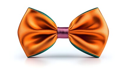 Elegant Orange Satin Bow Tie with Green Edges and Pink Center on a White Background