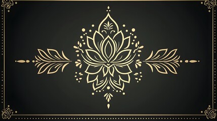 Ornamental Lotus Flower Design in Gold Over a Black Background Featuring Elegant Symmetrical Patterns