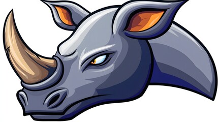 Illustration of a Rhino Head with Sharp Horns and Intense Expression in a Colorful Graphic Style