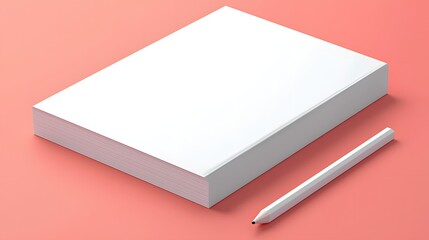 Minimalist White Notepad and Pencil on Soft Coral Background for Creative Office Workspace