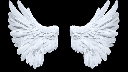 Stunning White Angel Wings Symbolizing Freedom and Grace Against a Black Background
