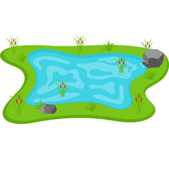 Water Pond with Reeds and Stones