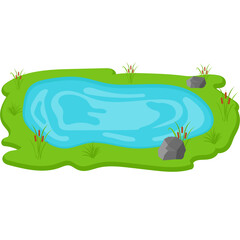 Water Pond with Reeds and Stones