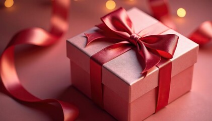 Opulent gift box, luxurious satin bow, soft lighting , macro, silk