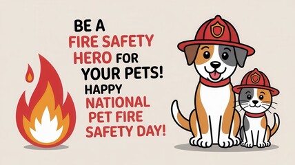 Playful illustration of dogs encouraging fire safety for pets during National Pet Fire Safety Day