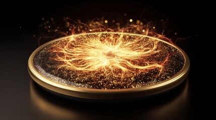 solar gold wireless charger pad with fiery plasma arcs dynamic light circuits power technology concept with bright glowing contrast