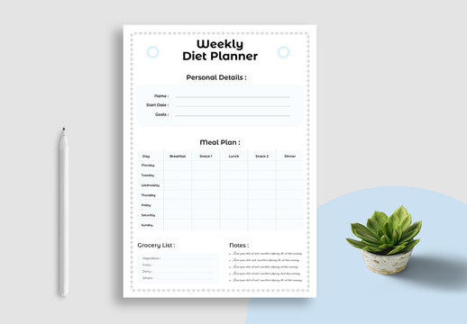 Clean And Modern Weekly Diet Planner Template Layout