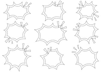 トゲトゲの吹き出しセット、手書き、ポップなデザイン